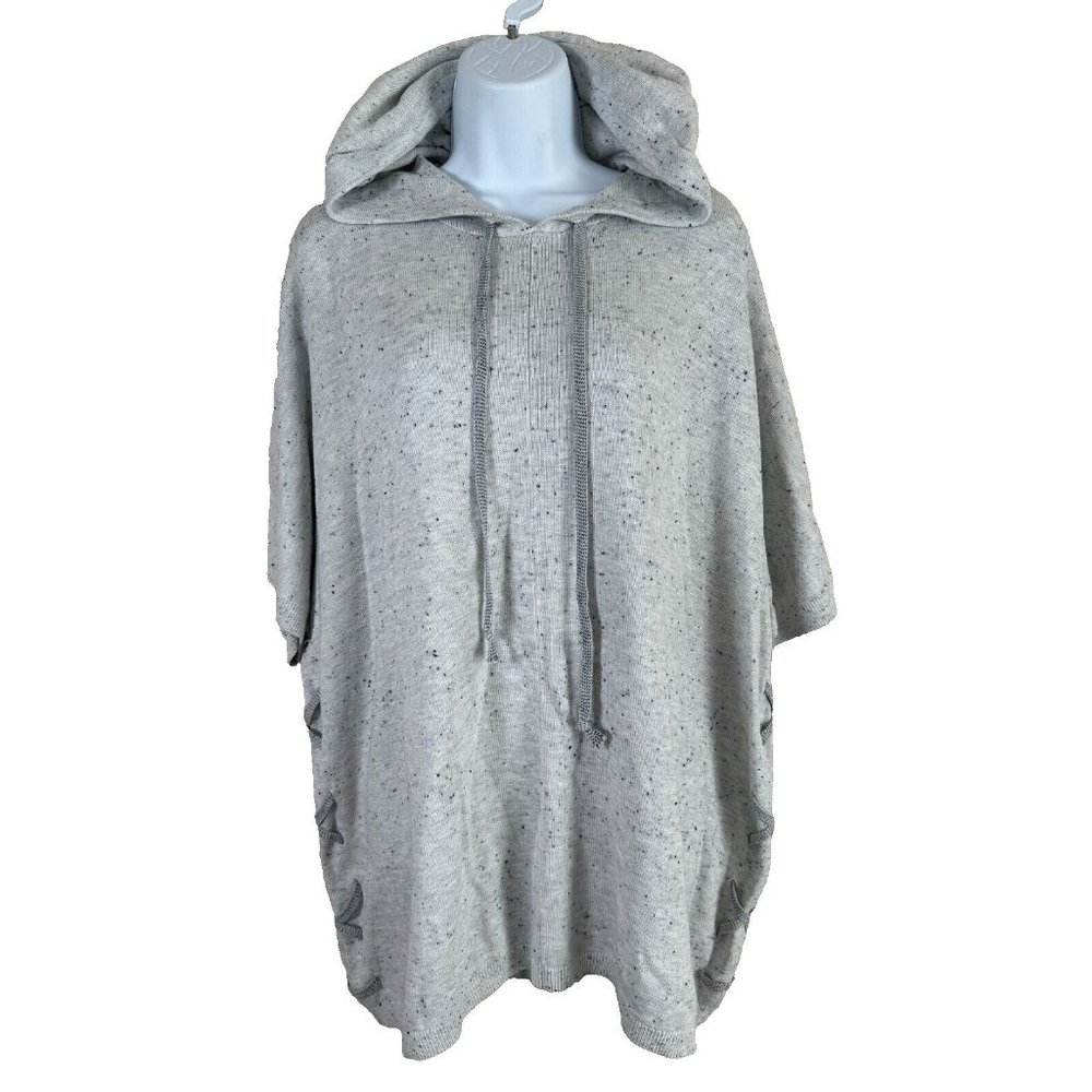 Cabi‎ Small Womens Sweater Hooded Oversized Gray Long Dolman Short Sleeve